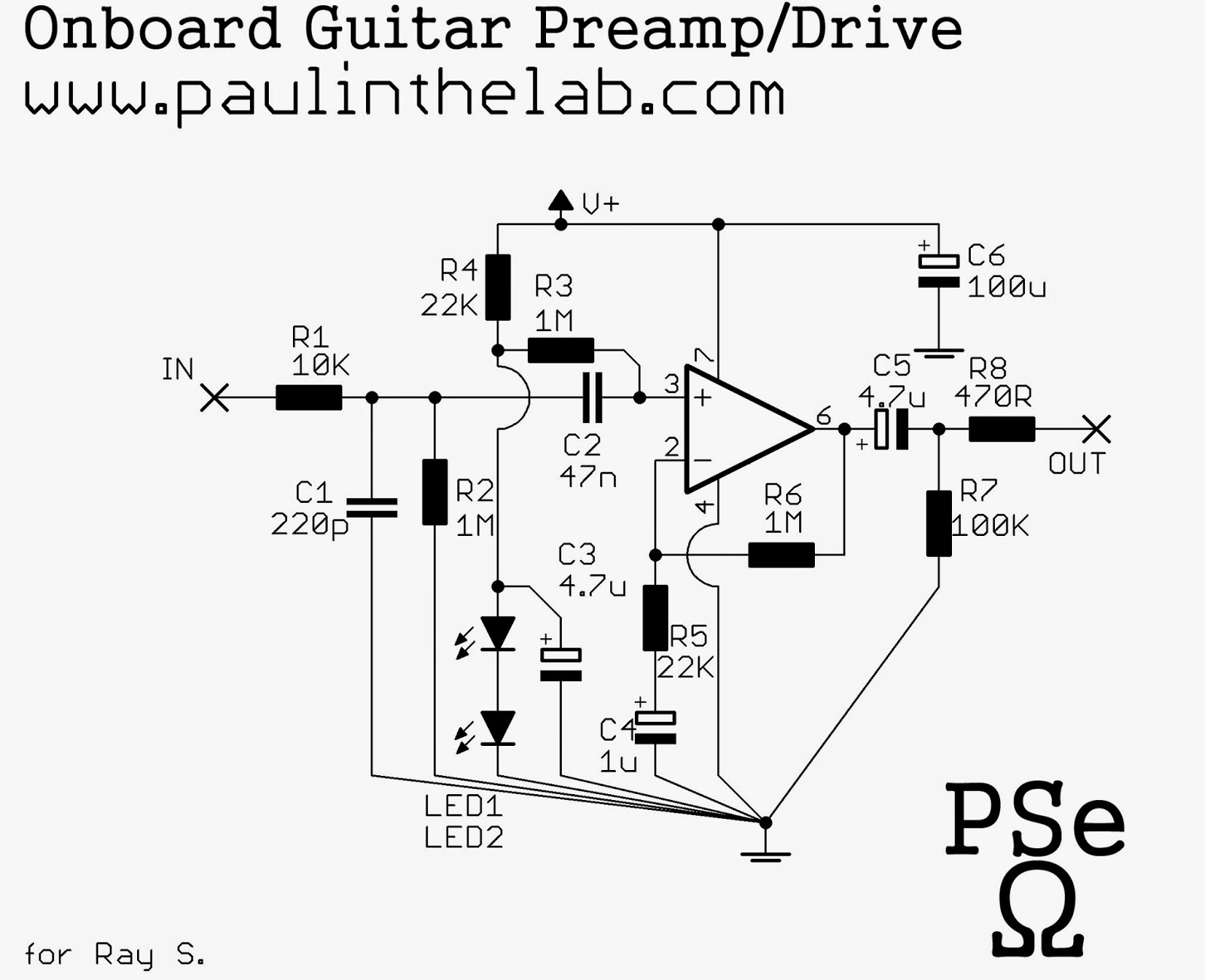 Paul In The Lab: Onboard Guitar Preamp Drive Stripboard Veroboard Layout