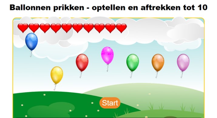 Ballonnen prikken optellen en aftrekken tot 10