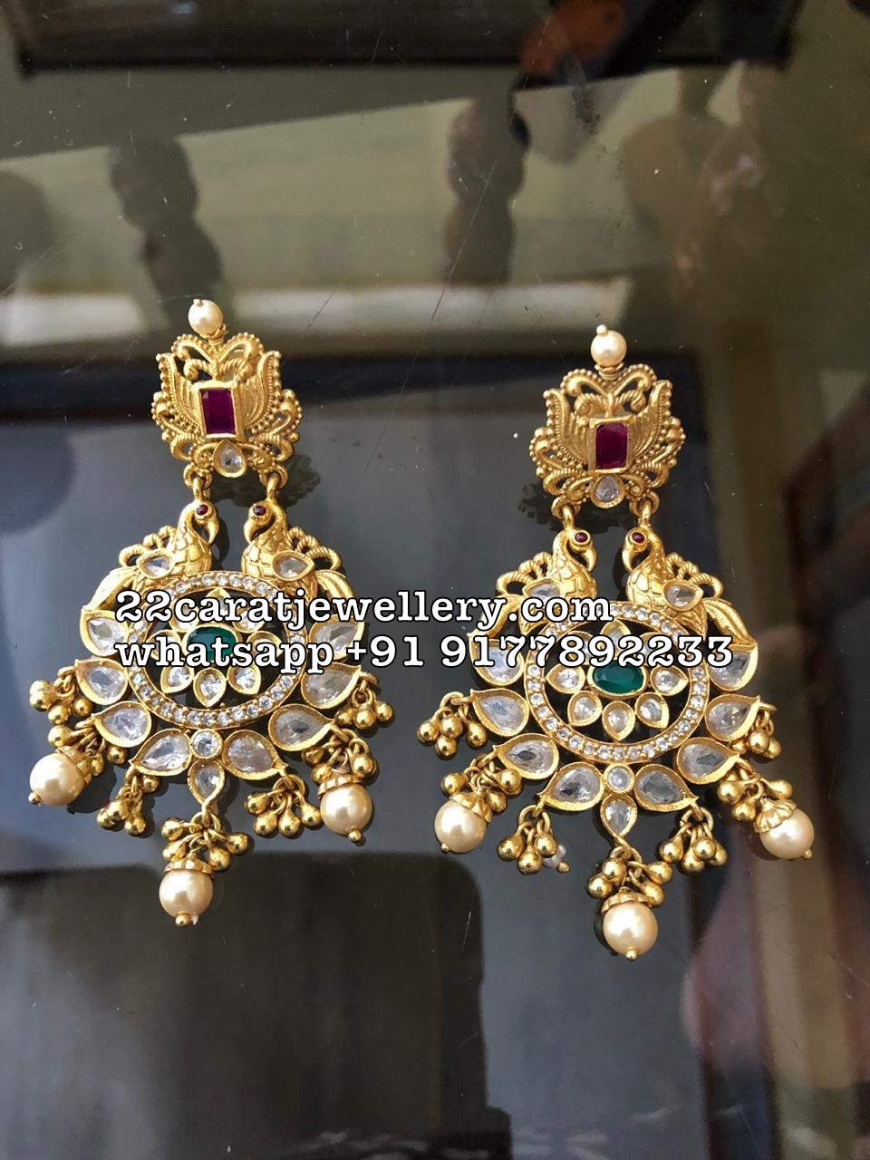 22K Gold Earrings Studded With Pearls & Corals - Lagu Bandhu