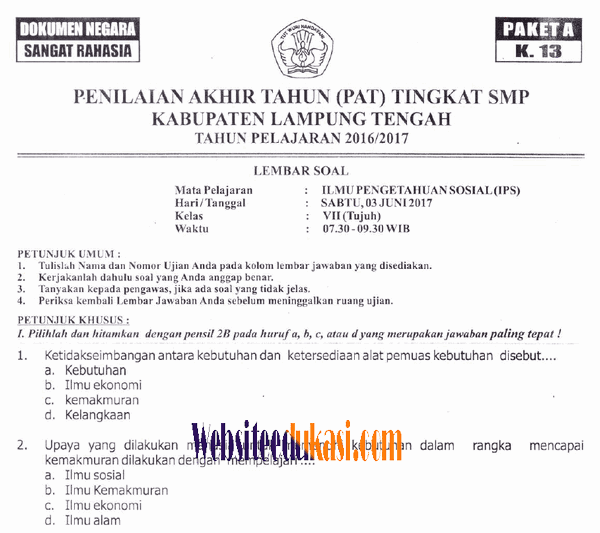Soal Pat Ukk Ips Smp Mts Kelas 7 Tahun 2018 Websiteedukasi Com
