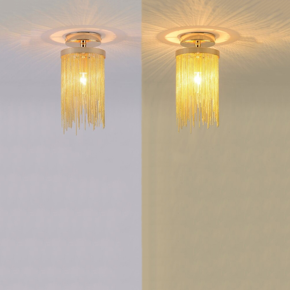 Gold Luxury Chandelier Aluminum Chain Tassel Ceiling Fixture Lamp Light