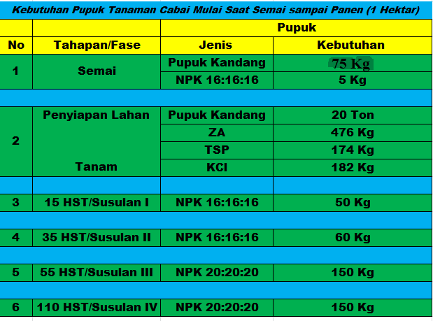 Cara Cepat Menghitung Kebutuhan Pupuk Tanaman Cabai Dari Semaian Hingga Panen