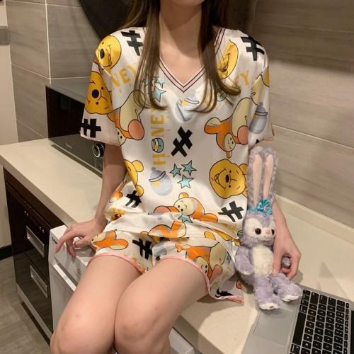 Bộ Đồ Ngủ Lụa pijama cộc tay mặc nhà cute hoạt hình họa tiết dễ thương