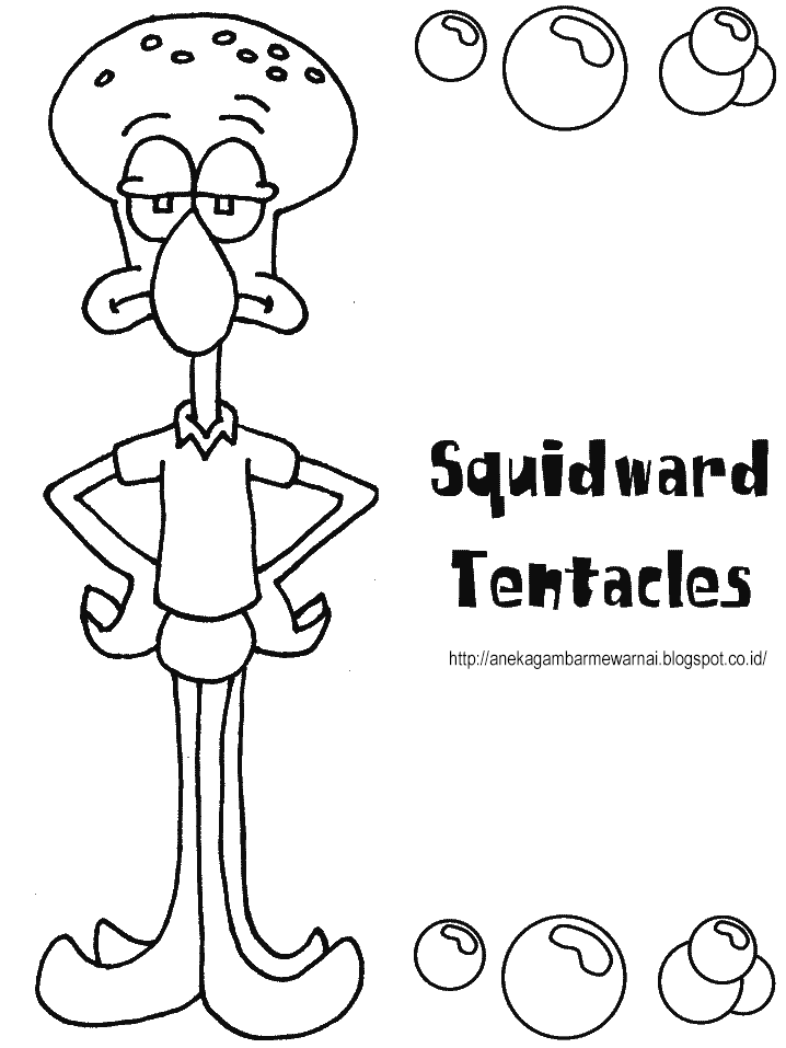 Gambar Mewarnai Sponge Bob Kawan Anak Paud Tk Squidward Tentacles