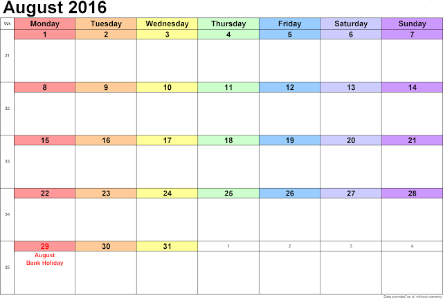 August 2016 Printable Calendar Landscape, August 2016 Blank Calendar, August 2016 Planner Cute, August 2016 Calendar Download Free
