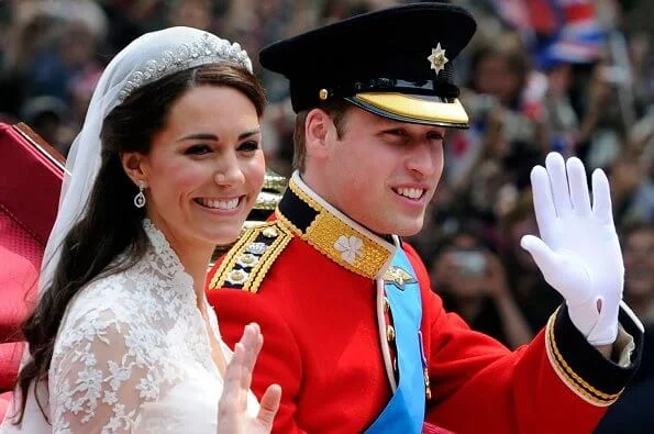 Kate Middleton and Prince William were married at Westminster Abbey. Wedding gown and diamond tiara. Meghan Markle