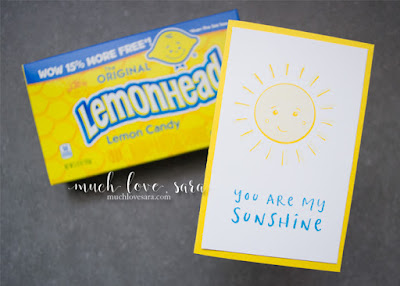These quick and easy mini note cards are perfect for lunchboxes, teacher gifts, or just a small treat.  Created using the Fun Stampers Journey My Sunshine ATS Stamp.