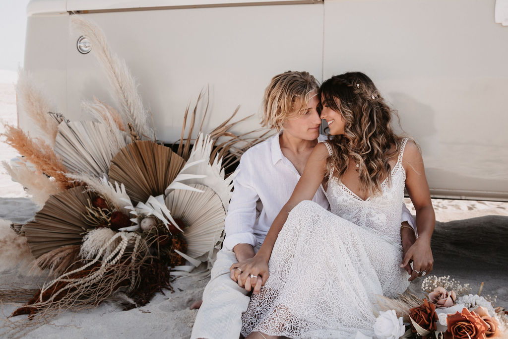 to the aisle australia | run away with me boho styled shoot perth Jypsea photography perth weddings sand dunes elopement bridal gowns hair makeup florals styled boho