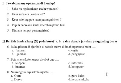 Soal PAT Bahasa Sunda Kelas 4 Semester 2 Tahun 2020 (Pembahasan dan