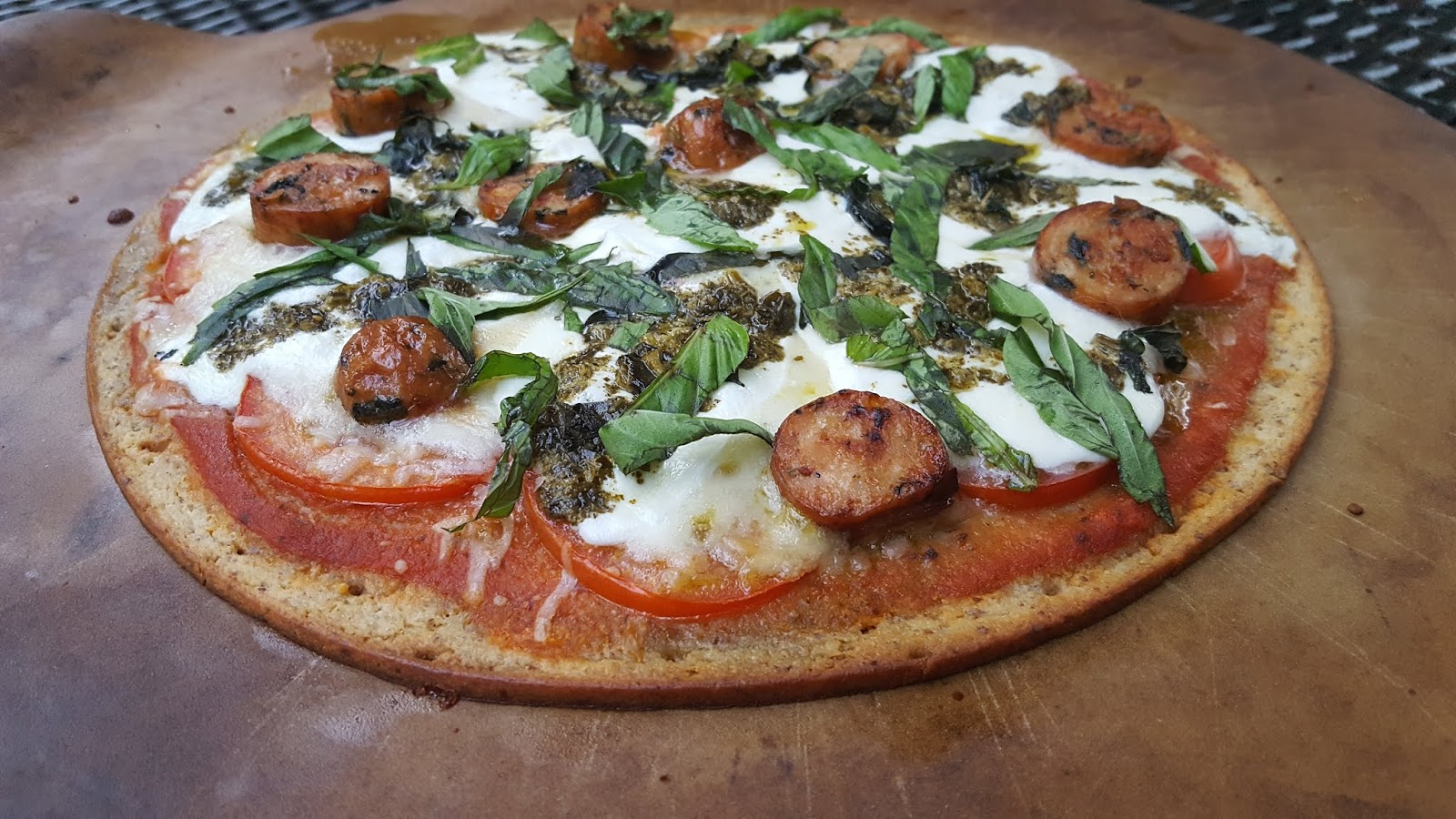 Margherita Pizza with Sausage and Pesto