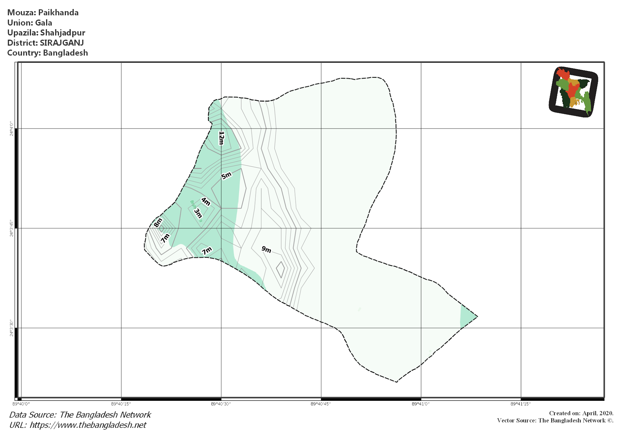 Map of Paikhanda Mouza of Shahjadpur Upazila, SIRAJGANJ, Bangladesh.