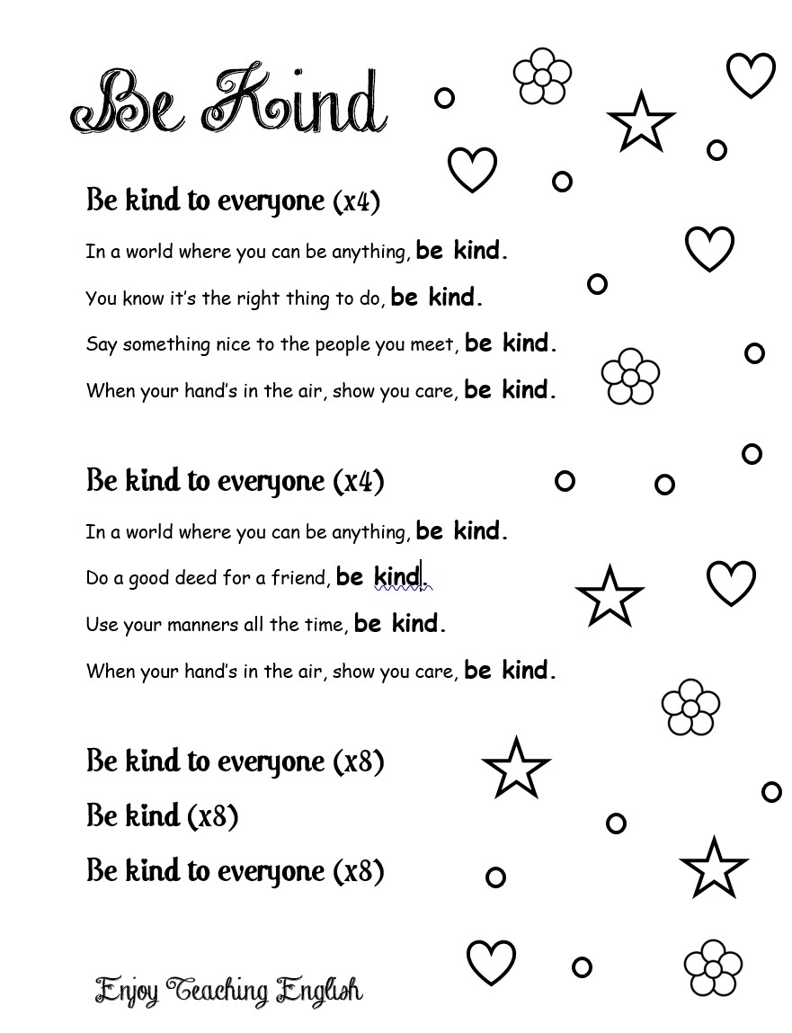 Enjoy Teaching English KINDNESS PROJECT (song sheet + lyrics video)