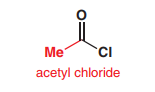 Acyl chlorides (acid chlorides, R–COCl)