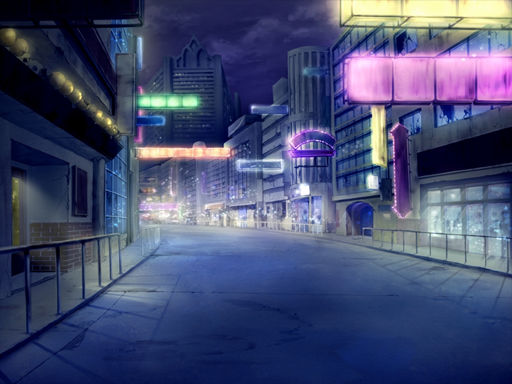 Anime Landscape: Luminous Street at Night (Anime Background)
