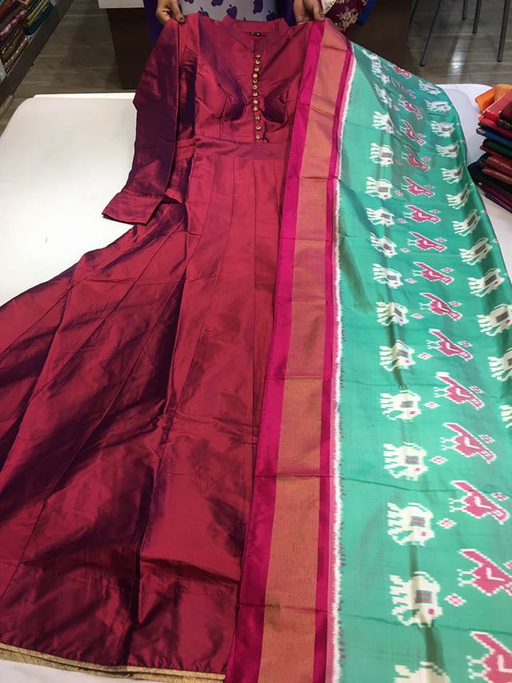anarkali dress with ikkat dupatta