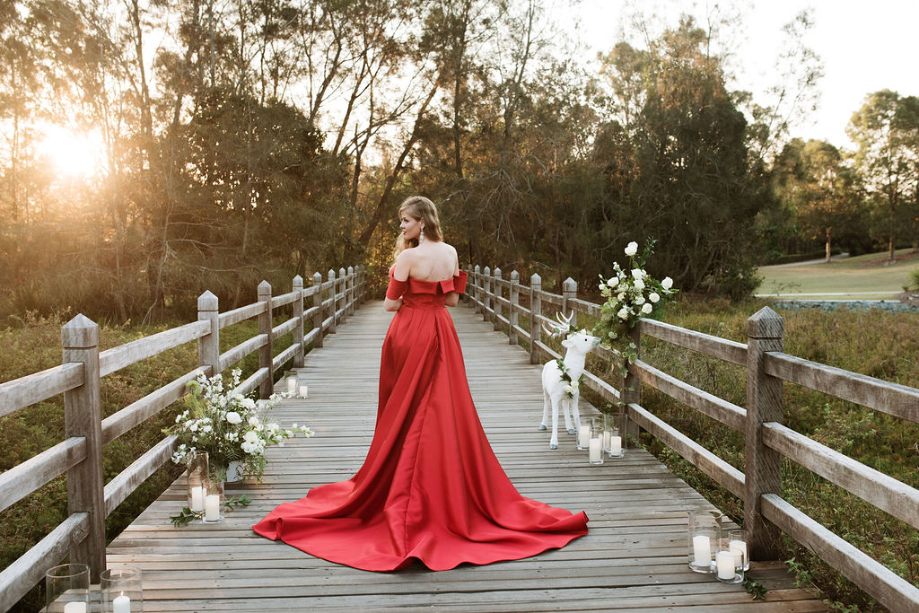 terri hanlon photography red wedding gown christmas shoot sunshine coast brisbane unique wedding dress