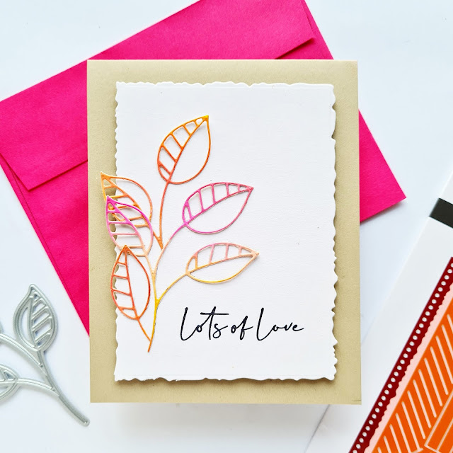 Altenew Flowing foliage, Altenew mix and match frame dies, Altenew rose tea stamp set, leaf card, CAS leaves card, Autumn leaves card, Quillish, CAS card