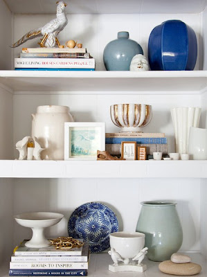 blue and white bookcase