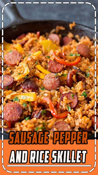 Smoky kielbasa sizzled with sweet bell pepper, onions and garlic in vibrant tomato sauce. This quick and easy sausage, pepper and rice skillet is downright delicious!