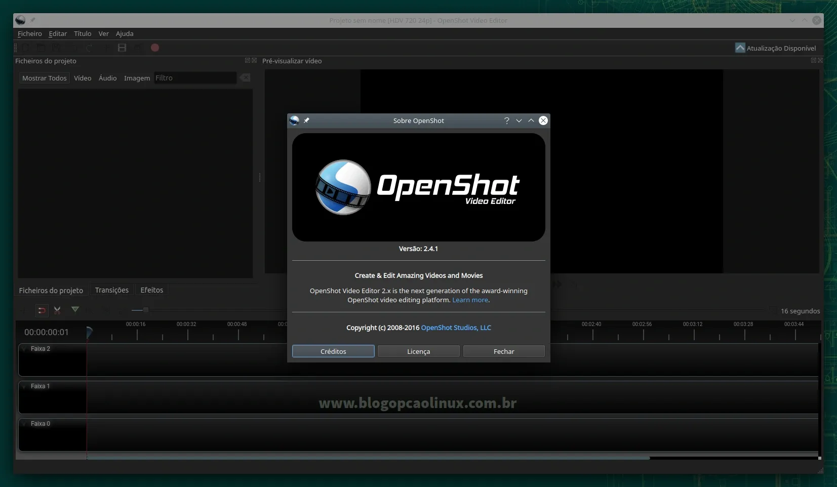 OpenShot executando no openSUSE Leap 15.3