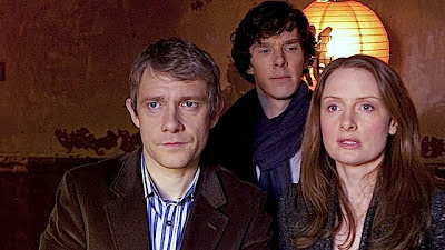 Zoe Telford with Benedict Cumberbatch and Martin Freeman in BBC Sherlock 'The Blind Banker' Zoe Telford with Benedict Cumberbatch and Martin Freeman in BBC Sherlock 'The Blind Banker'