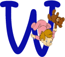Alfabeto de personajes de Disney con letras azules W.
