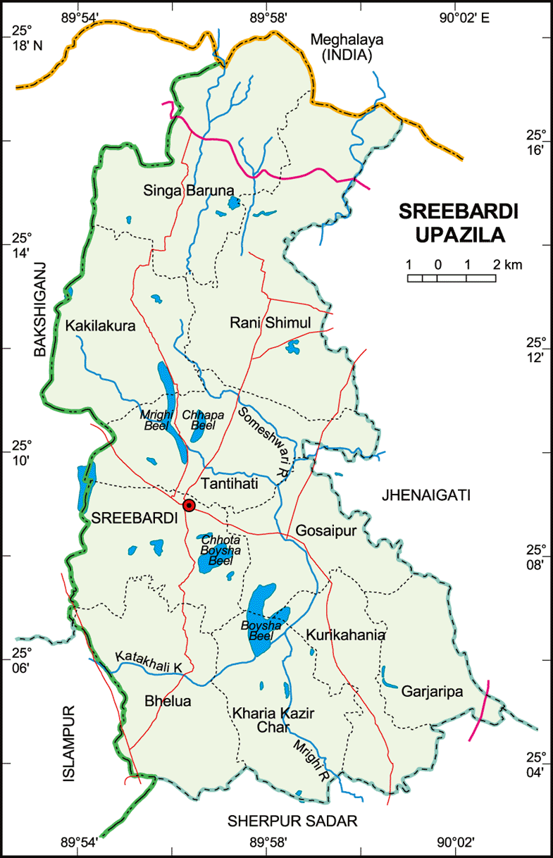 Sreebordi Upazila Map Sherpur District Bangladesh