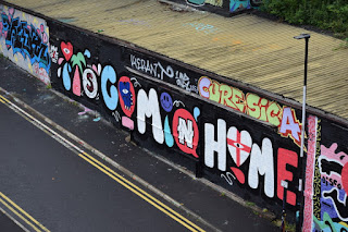 Sheds on Maling Street with 'It's Coming Home' Graffiti