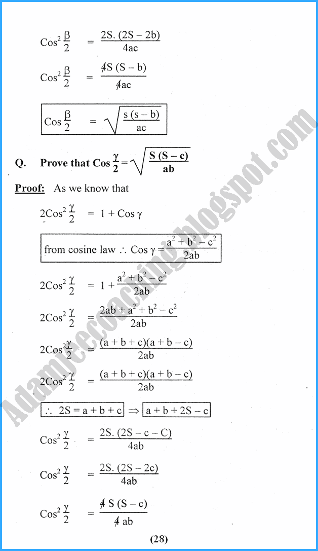 Adamjee Coaching Solutions of Triangles Definitions and Formulae