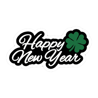 Happy new year write with white color with green flower