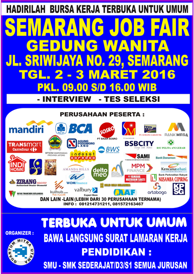 Bursa Kerja Semarang Job Fair Tanggal 2 - 3 Maret 2016 di 