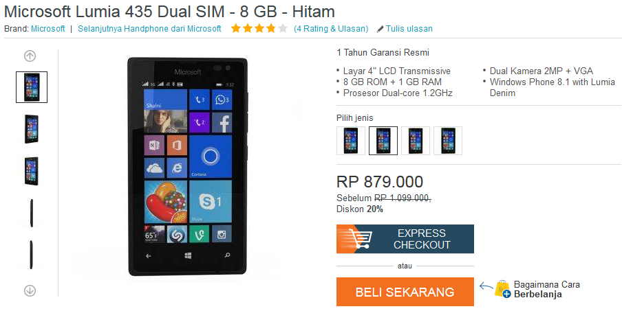 Microsoft Lumia 435 Rp879.000,-