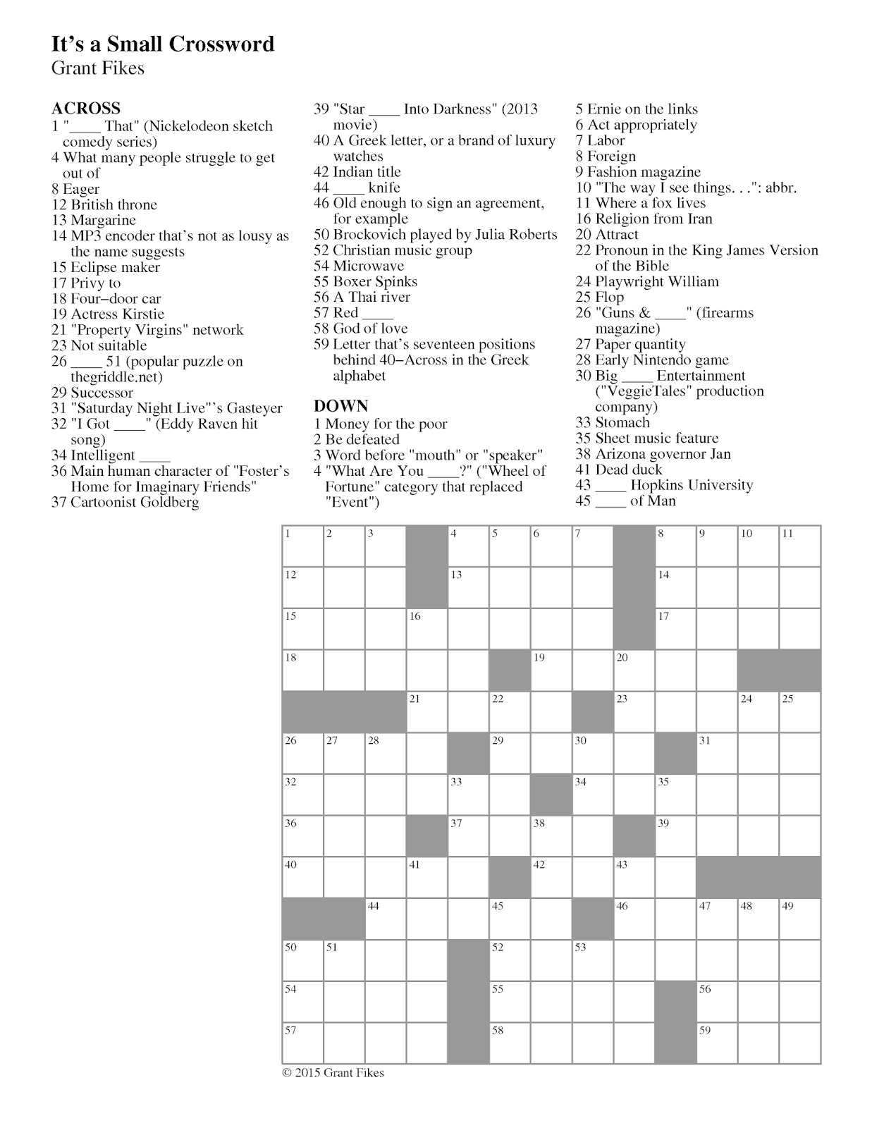 Common Crossword Clues Starting With P