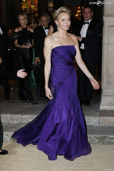 Princess Charlene attended a Ralph Lauren Collection Show and private dinner at Les Beaux-Arts in Paris