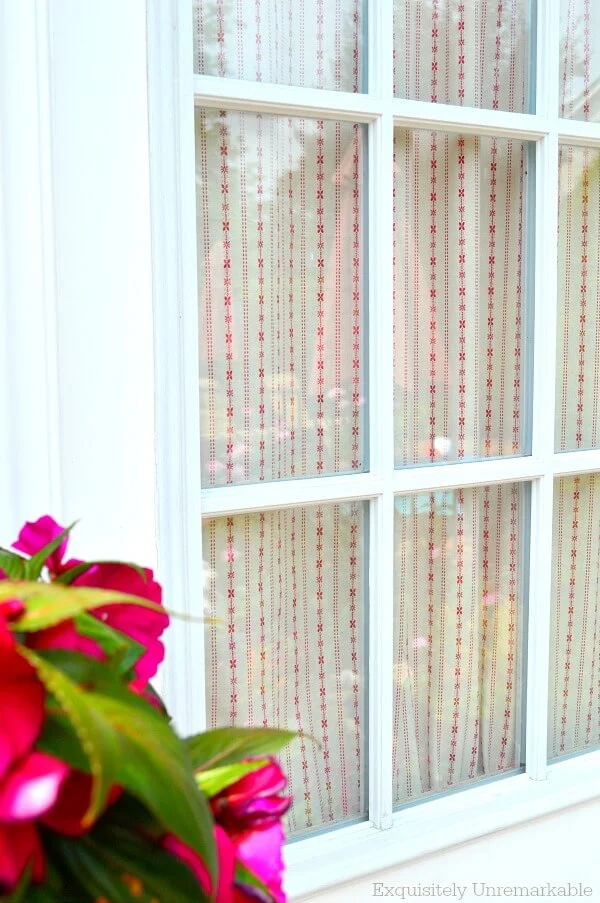 Red and white garage door curtain