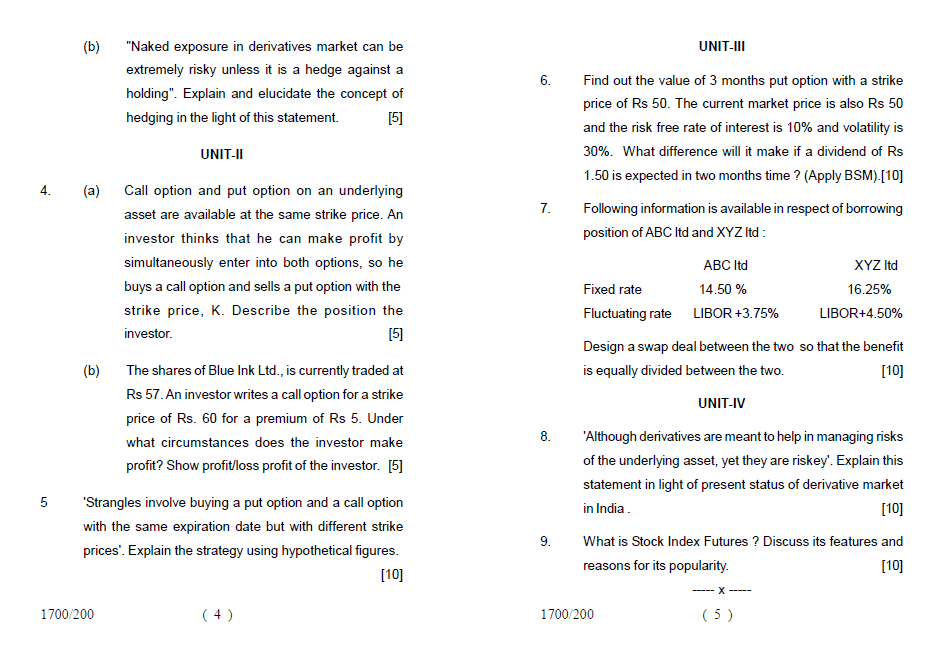 Lucknow University MBA (FC)( Semester IV ) FINANCIAL DERIVATIVES [ FC