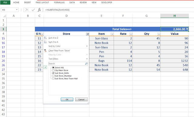 Excel:SUBTOTAL With SUMPRODUCT and Filter | Midhun Das T