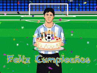 Gif de Feliz Cumpleaños Messi con pastel y pelota fútbol tarjetas con movimiento animadas