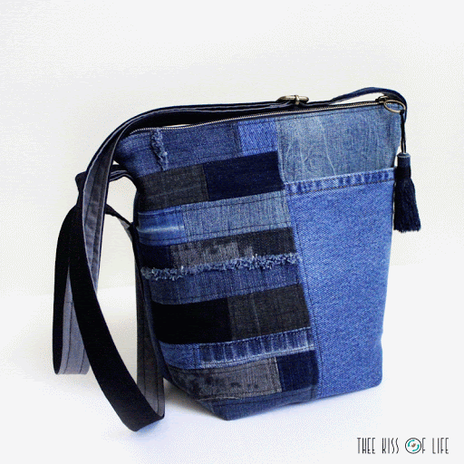 New in thee shop: Upcycled Denim Patchwork Zippered Cross Body Bag ...