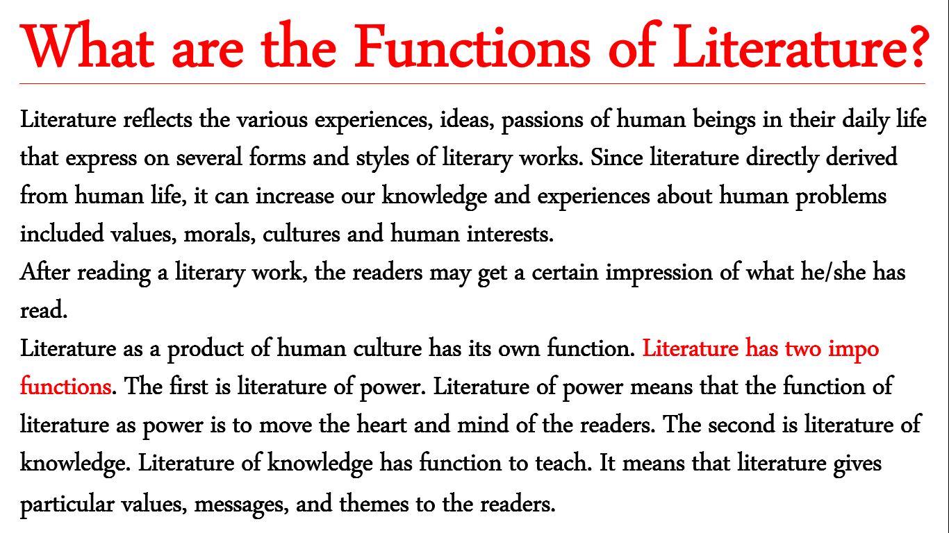 What are the Function of Literature? Urdu and Hindi Notes Crash