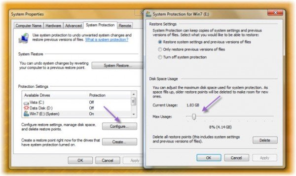 Points de restauration du système supprimés