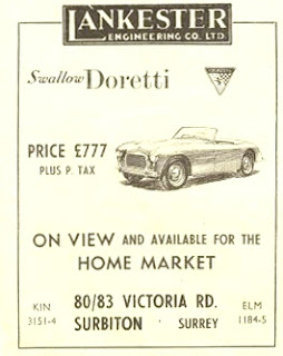 Lankester Engineering Co Ltd, Surbiton - Swallow Advert Autocar 29-10-1954