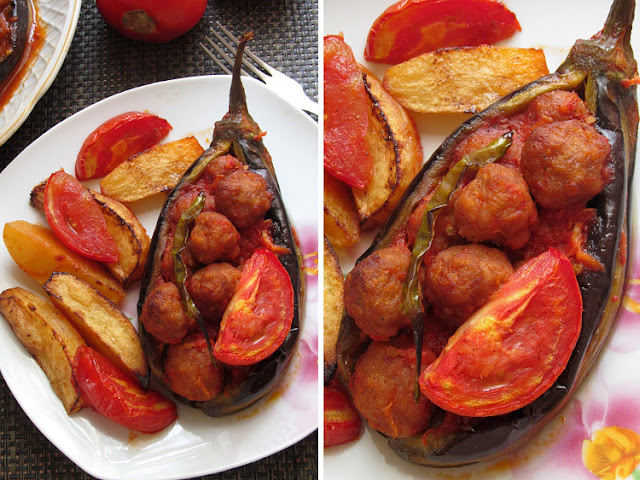 Кёфтели карныярык - баклажаны фаршированные мелкими кёфте (Köfteli Karnıyarık Tarifi)