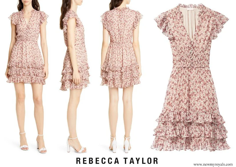 Princess Madeleine wore Rebecca Taylor Lucia Metallic Silk Blend Chiffon Mini Dress