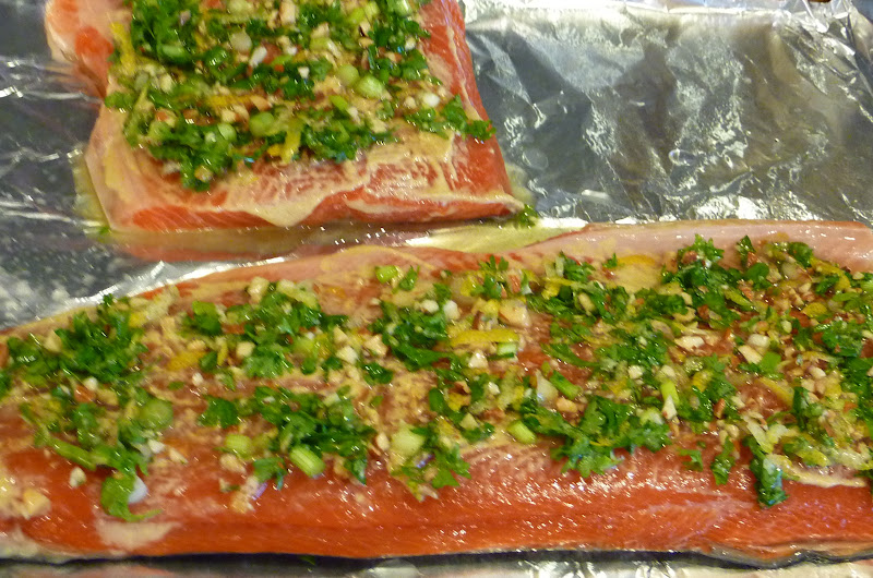 LIFE IS GOOD SALMON WITH ALMOND AND PARSLEY TOPPING
