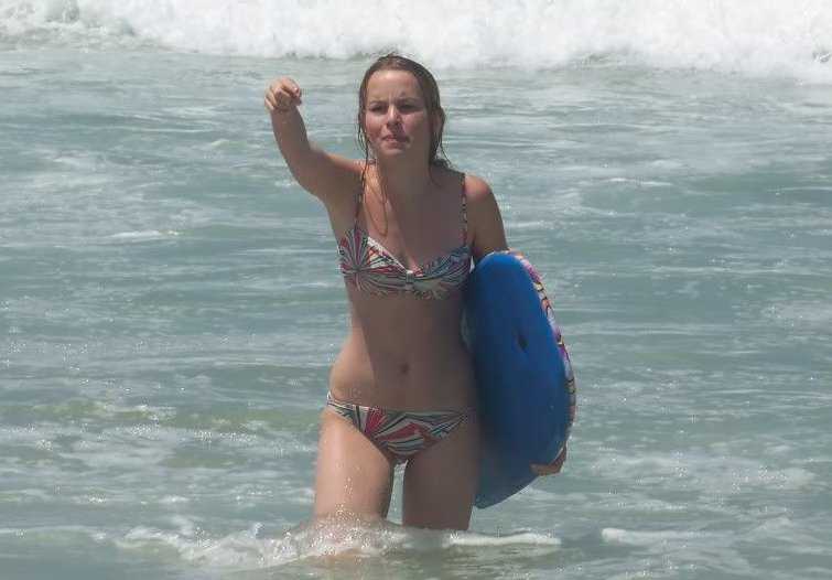 Bridgit Mendler Wears "Floral Bikini" On The Beach.