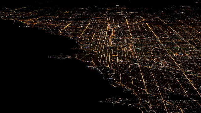 Wallpaper City Coast at night Aerial view