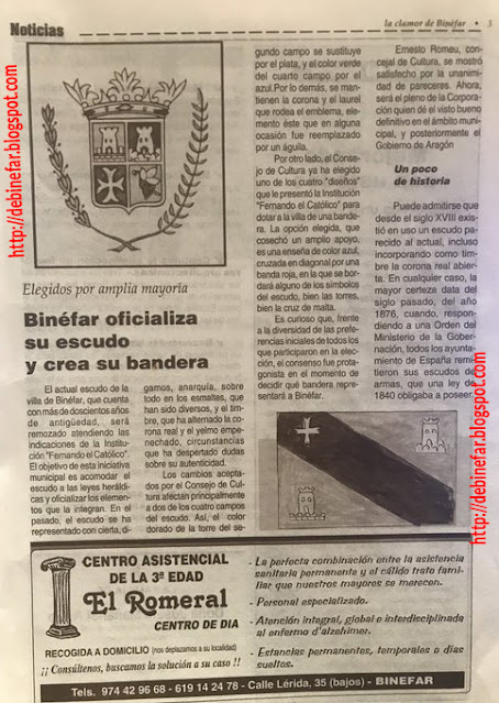 Binéfar oficializa su escudo y crea su bandera - 1999
