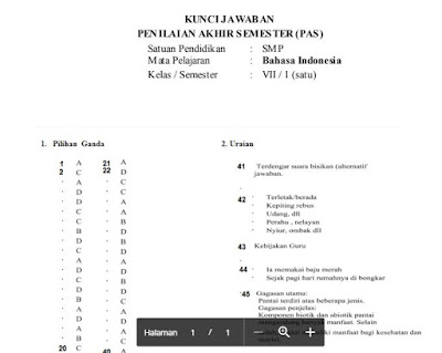 Kunci Jawaban PAS, UAS Bahasa Indonesia SMP/MTs Kelas VII (7) Semester 1 / Ganjil Kurikulum 2013, https://librarypendidikan.blogspot.com