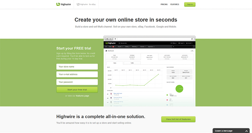 HighWire online store web builder